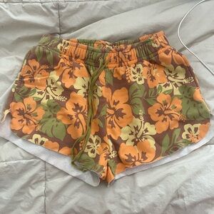 Floral Women's Shorts - Orange and Green